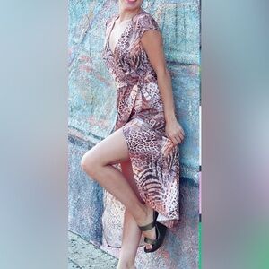 Animal Print faux wrap maxi dress